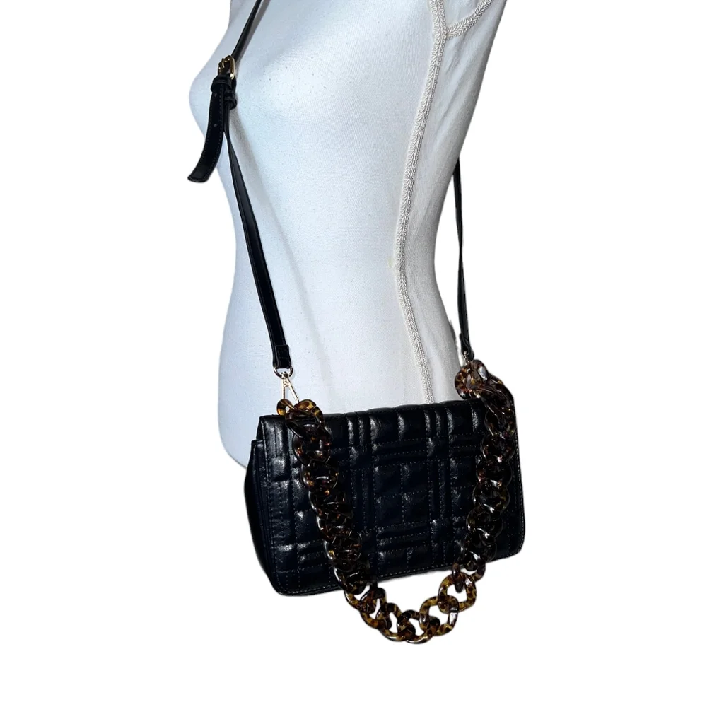Like Dreams black faux leather purse Crossbody ‎ Quilted pattern tortoise strap